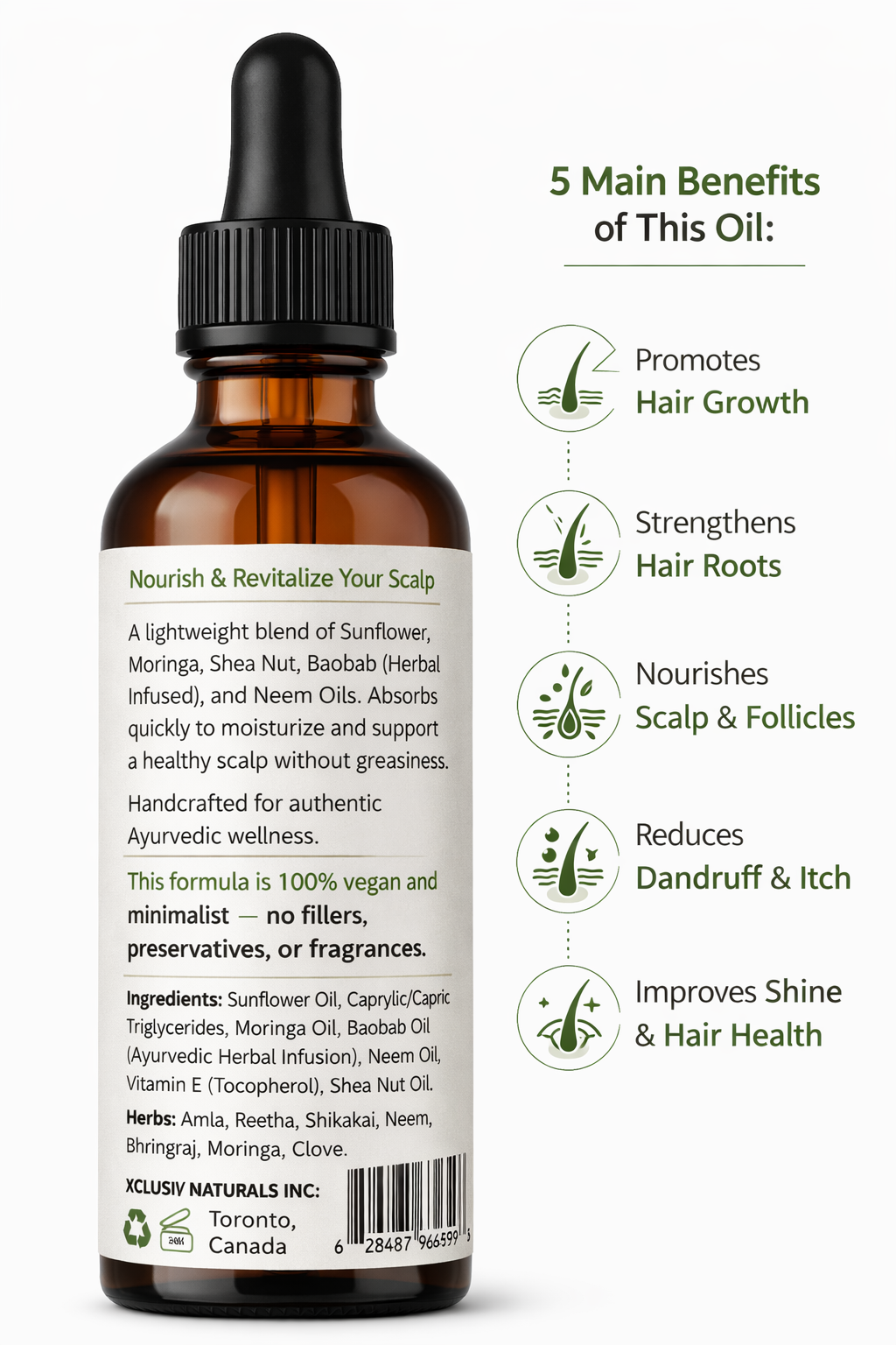 Ayurvedic Herbal Hair Growth & Scalp Nourishing Oil | Herbal Infused | 60 ml Xclusiv Organics