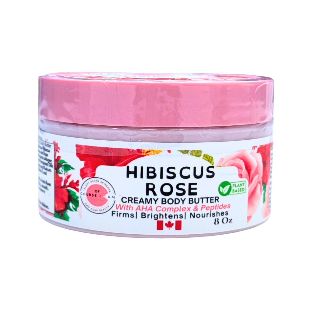 1 Gallon Bucket - Of Course I Am Organic Hibiscus Rose Anti-Aging Radiance Body Butter with Rosehip Oil, AHAs & Peptides – Brightens, Firms & Evens Skin Tone Xclusiv Organics