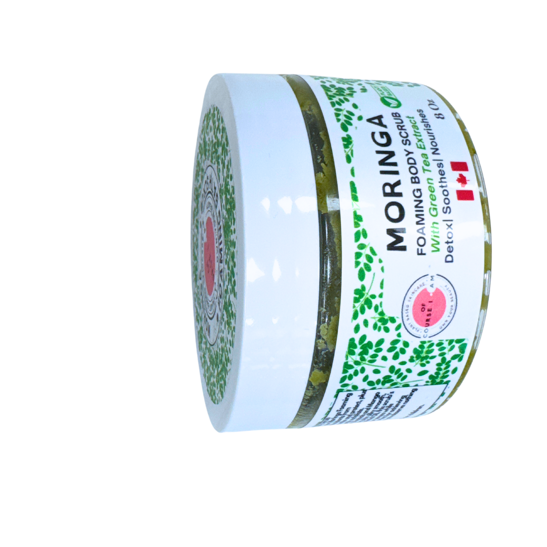 Of Course I Am Moringa Foaming Body Scrub – Cleanse, Soothe & Renew Sensitive Skin – 8 oz