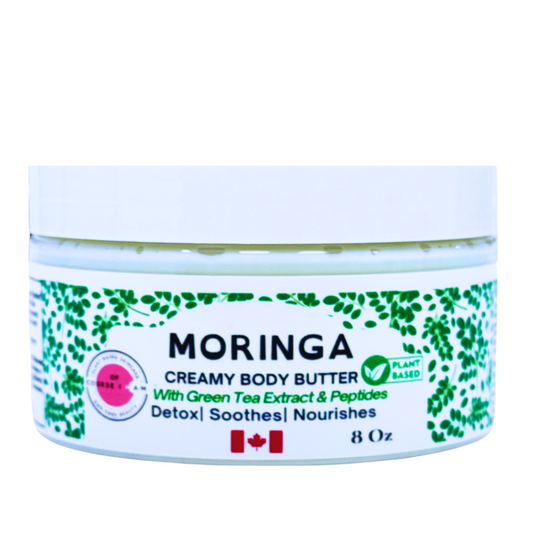 Of Course I Am Organic Moringa Healing Body Butter with Moringa, Green Tea Extract & Peptides Soothes, Repairs & Strengthens Sensitive Skin – 8 oz Xclusiv Organics