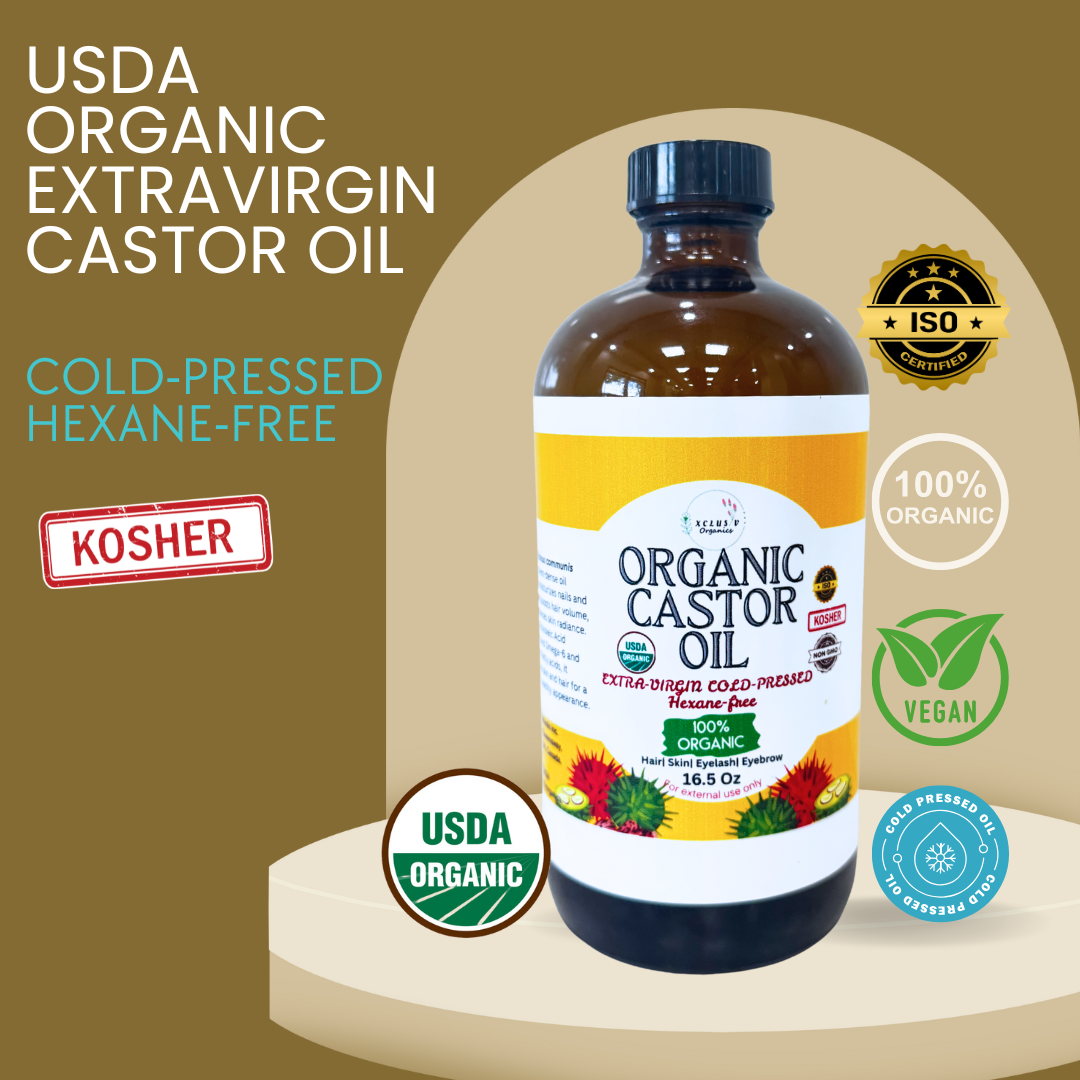 USDA Organic Cold Pressed Extra-Virgin Castor Oil - Hexane-Free Kosher Certified Xclusiv Organics