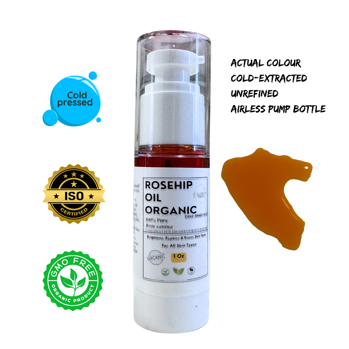 Pure Organic Rosehip Oil Unrefined Cold-Pressed - Deeply Moisturizing & Evens Skin Tone- 1oz Xclusiv Organics