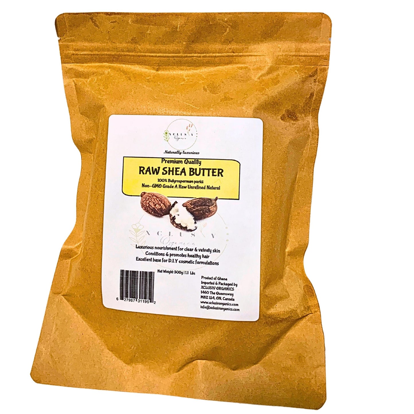 Raw Shea Butter Unrefined | block| 1.1 LB| 500g Xclusiv Organics