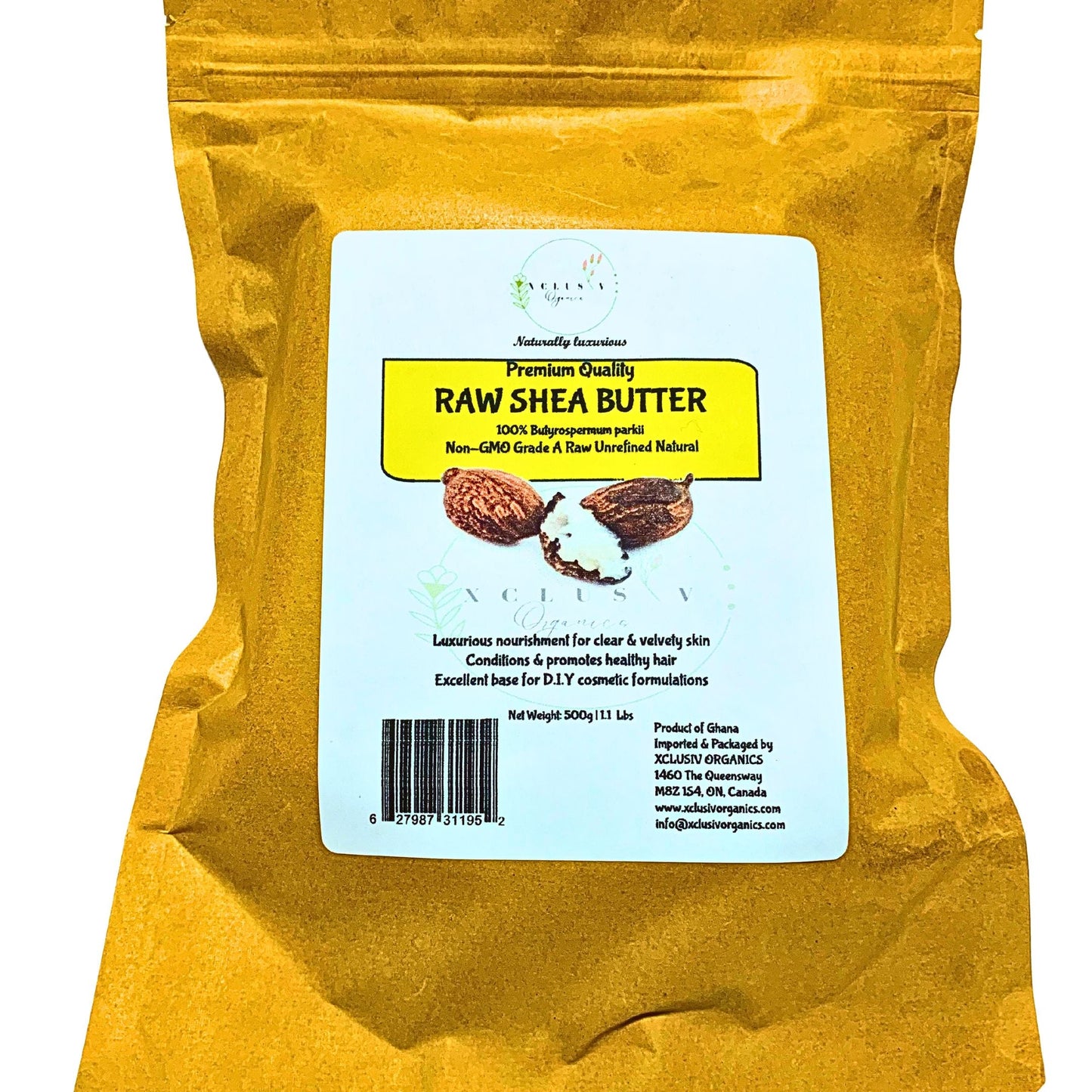 Raw Shea Butter Unrefined | block| 1.1 LB| 500g Xclusiv Organics