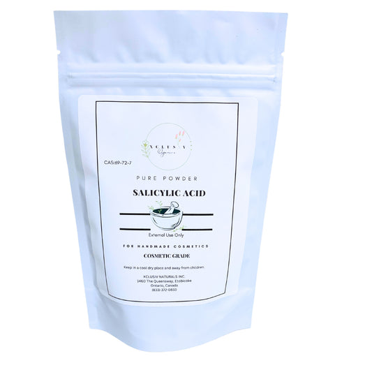 pure salicylic acid powder for skincare in a white pouch