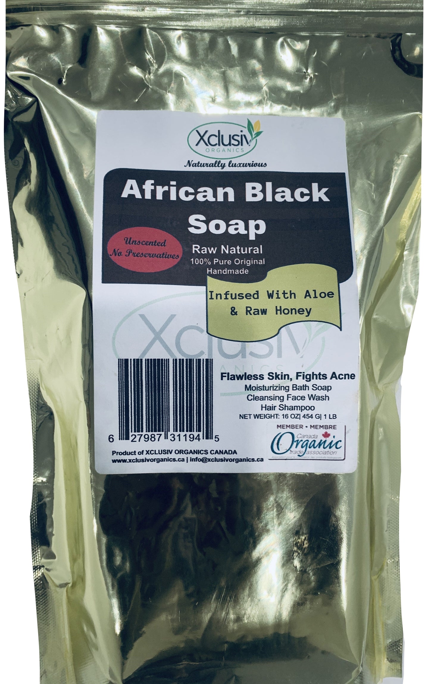 100% Raw Natural African Black Soap 1.3 LB 3 x 200g Bar Soap Xclusiv Organics
