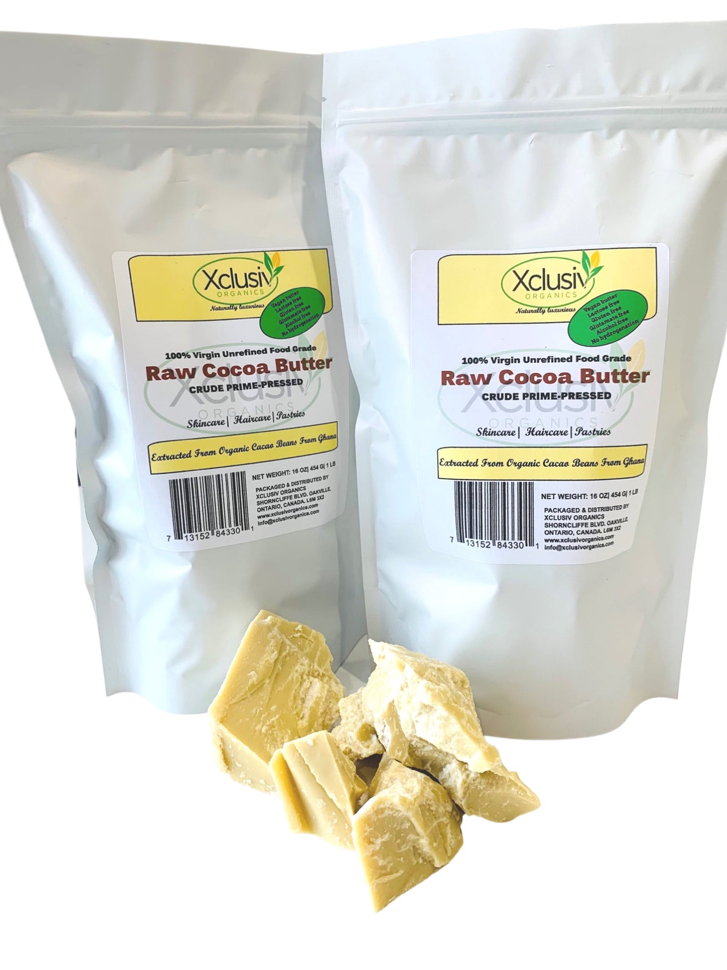 Raw Cocoa Butter Unrefined -Prime-Pressed Theobroma Cacao Butter Bulk Wholesale Xclusiv Organics