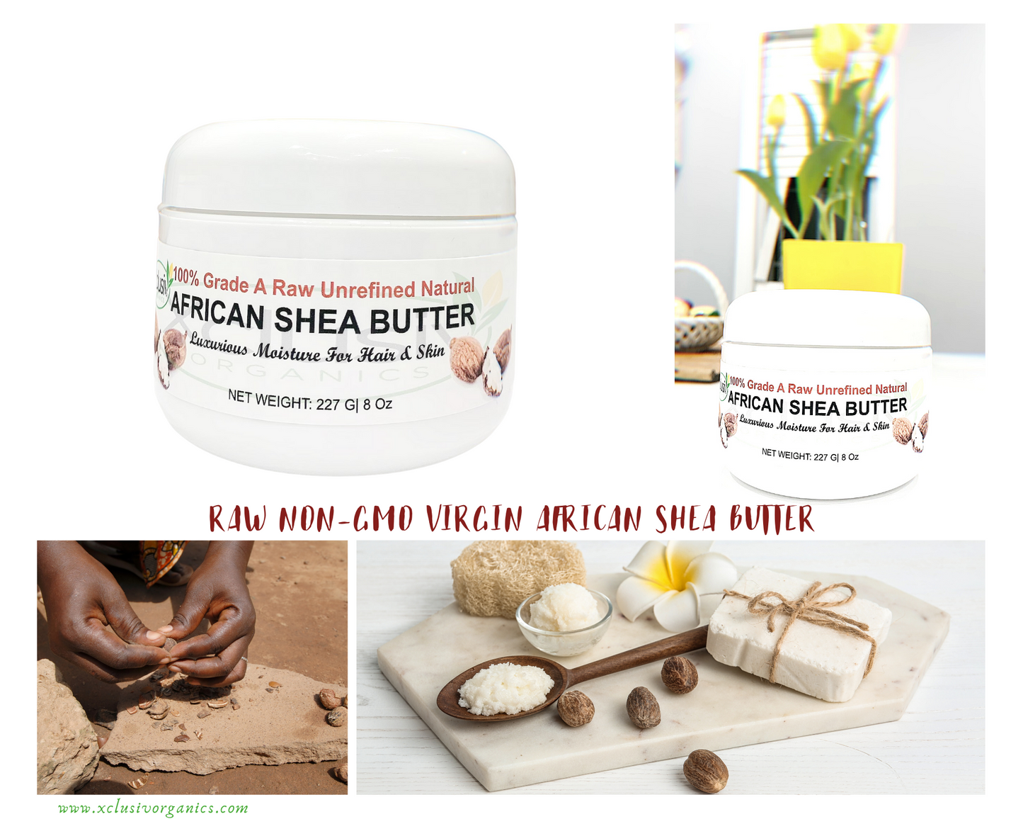 Raw Shea Butter Unrefined | block| 1.1 LB| 500g Xclusiv Organics