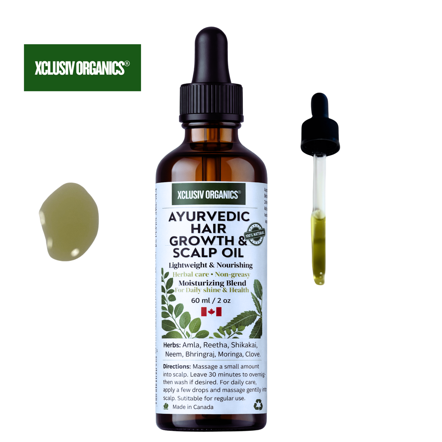 Ayurvedic Herbal Hair Growth & Scalp Nourishing Oil | Herbal Infused | 60 ml Xclusiv Organics