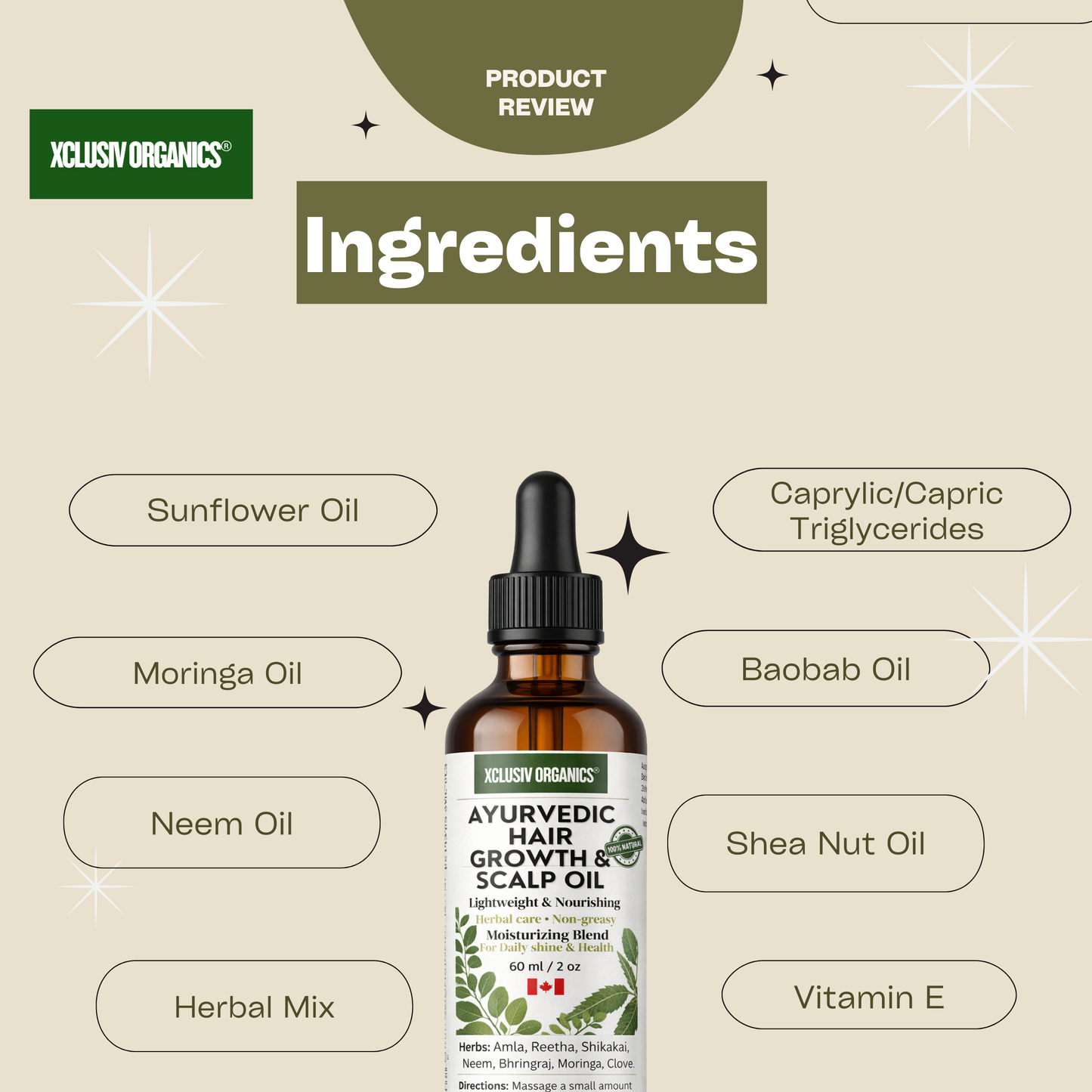 Ayurvedic Herbal Hair Growth & Scalp Nourishing Oil | Herbal Infused | 60 ml Xclusiv Organics