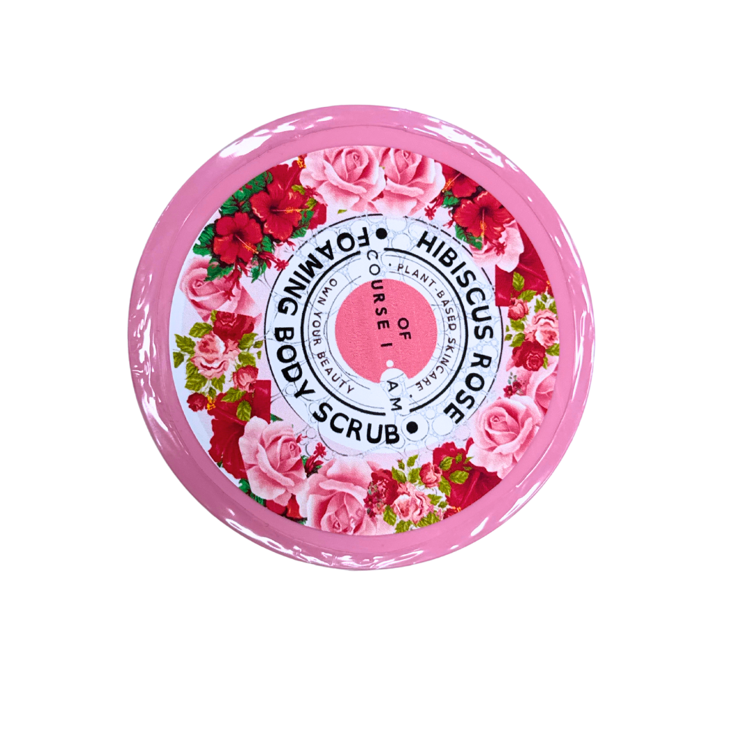 Of Course I Am Hibiscus Rose Foaming Body Scrub – Exfoliate, Brighten & Smooth Skin Naturally – 8 oz
