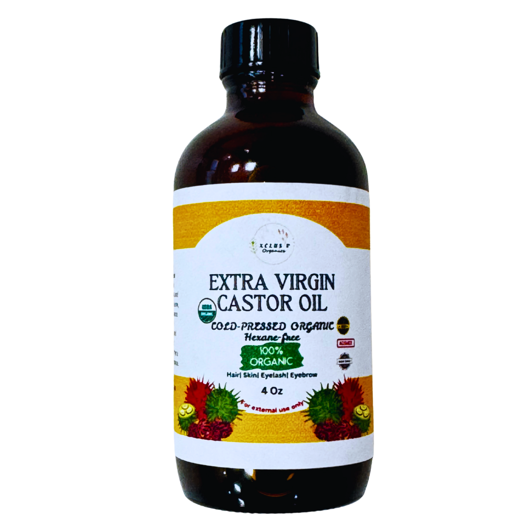 USDA Organic Cold Pressed Extra-Virgin  Castor Oil - Hexane-Free Kosher Certified 4 Oz For Hair & Skin Xclusiv Organics