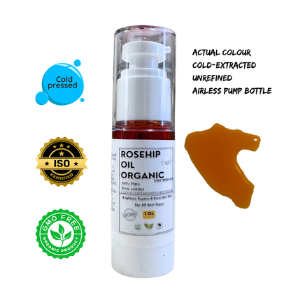 Pure Organic Rosehip Oil Unrefined Cold-Pressed - Deeply Moisturizing & Evens Skin Tone- 1oz Xclusiv Organics