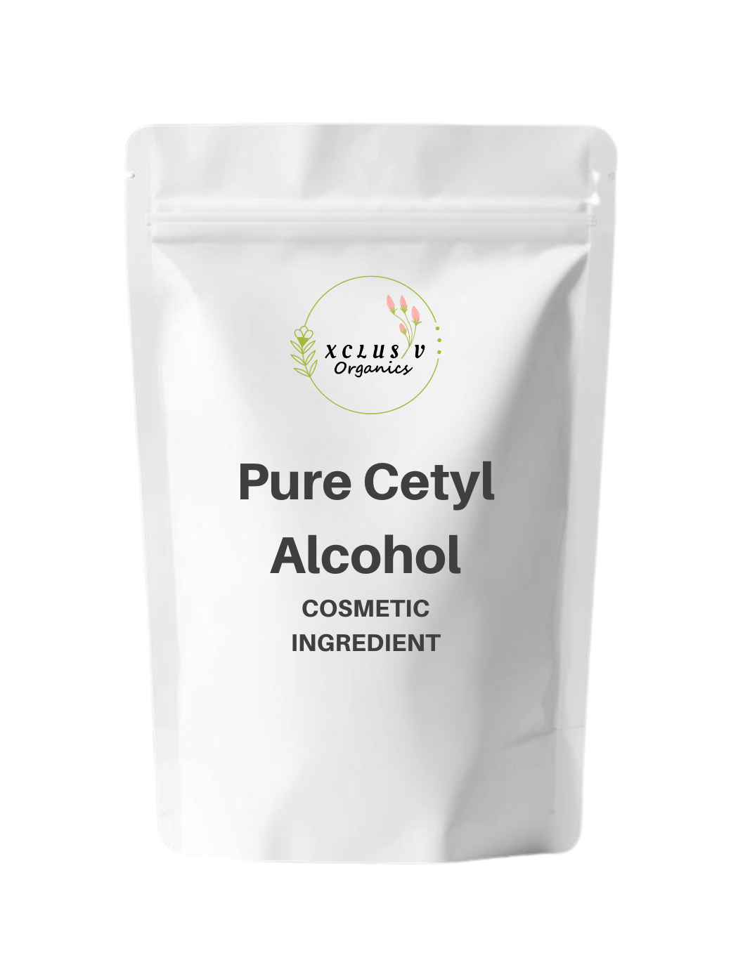 White packaging of pure cetyl alcohol with 'Xclusiv Organics' branding on a white background.