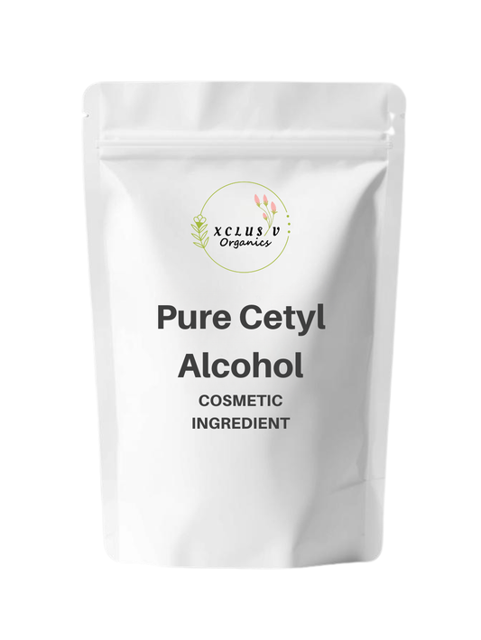 White packaging of pure cetyl alcohol with 'Xclusiv Organics' branding on a white background.