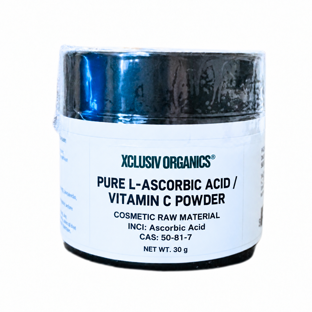 XCLUSIV ORGANICS Ascorbic Acid, 30 g glass jar with INCI and CAS