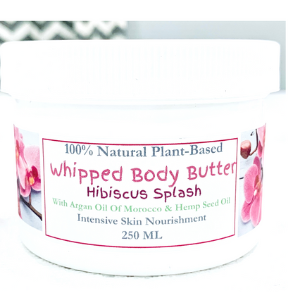 xclusiv organics handmade body butter with hibiscus flower in a white jar for dry skin
